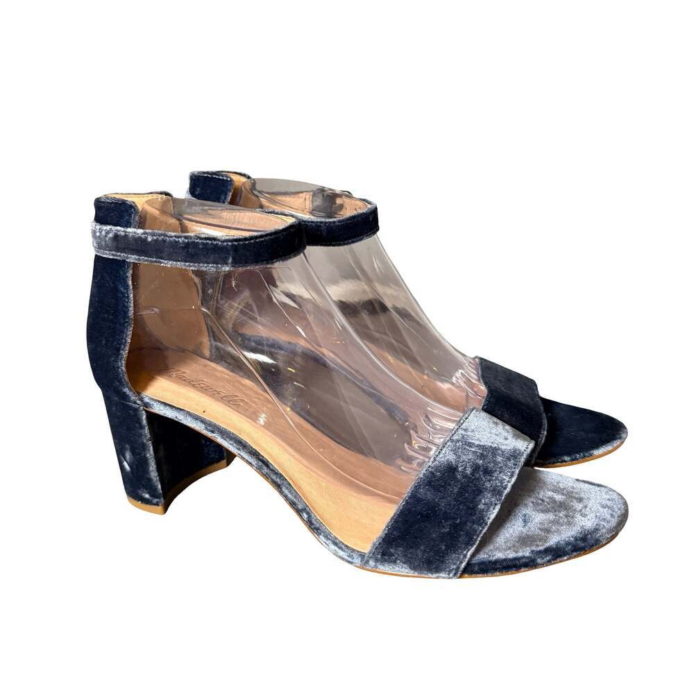 Madewell Blue Velvet Ankle-Strap Block Heel Sandals Size 10